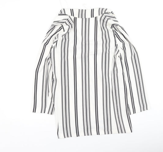 Primark Womens White V-Neck Striped Polyester Cardigan Jumper Size 8