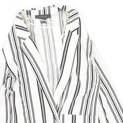 Primark Womens White V-Neck Striped Polyester Cardigan Jumper Size 8
