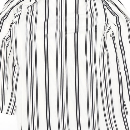 Primark Womens White V-Neck Striped Polyester Cardigan Jumper Size 8