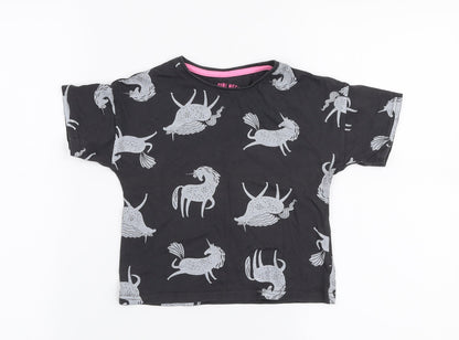 Matalan Girls Grey  100% Cotton Jersey T-Shirt Size 4 Years Round Neck Pullover - Unicorn