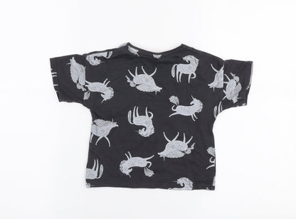 Matalan Girls Grey  100% Cotton Jersey T-Shirt Size 4 Years Round Neck Pullover - Unicorn