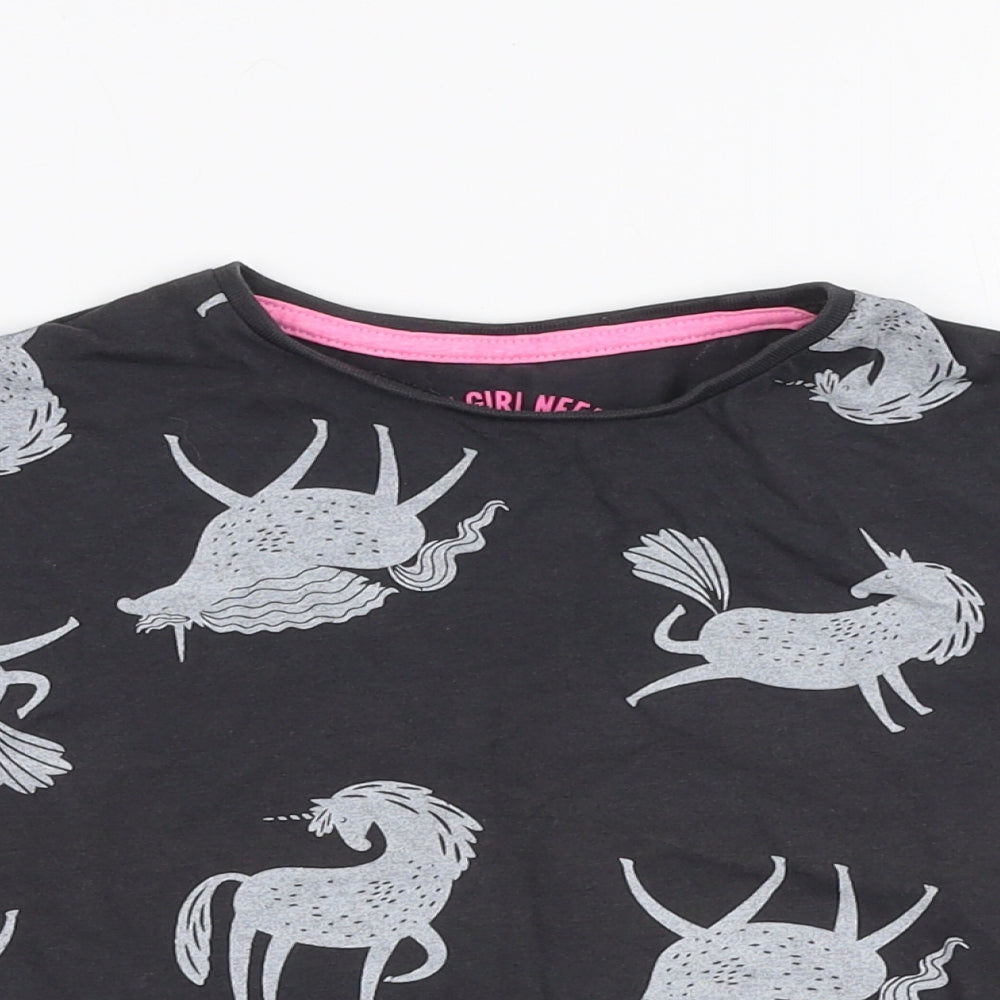 Matalan Girls Grey  100% Cotton Jersey T-Shirt Size 4 Years Round Neck Pullover - Unicorn