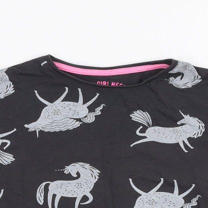 Matalan Girls Grey  100% Cotton Jersey T-Shirt Size 4 Years Round Neck Pullover - Unicorn