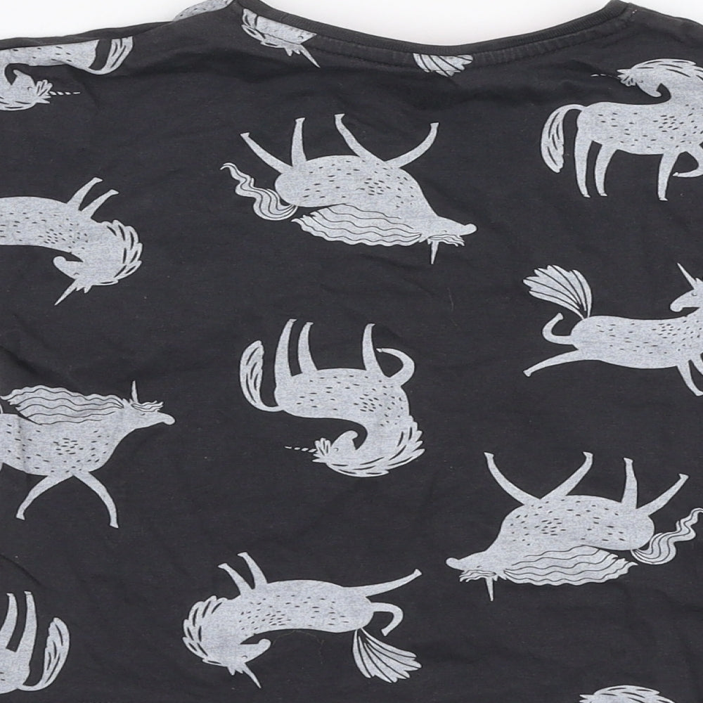 Matalan Girls Grey  100% Cotton Jersey T-Shirt Size 4 Years Round Neck Pullover - Unicorn