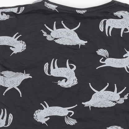Matalan Girls Grey  100% Cotton Jersey T-Shirt Size 4 Years Round Neck Pullover - Unicorn