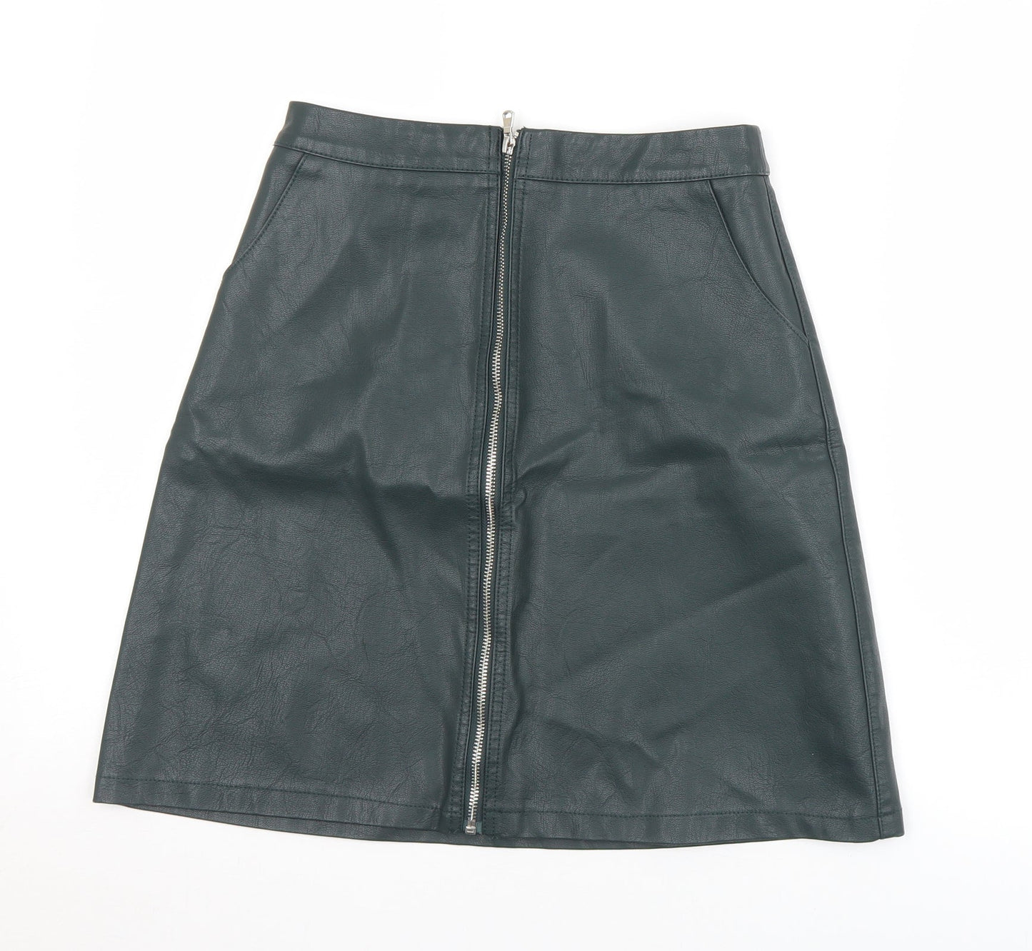 A&G Womens Green  Viscose A-Line Skirt Size XS   Zip