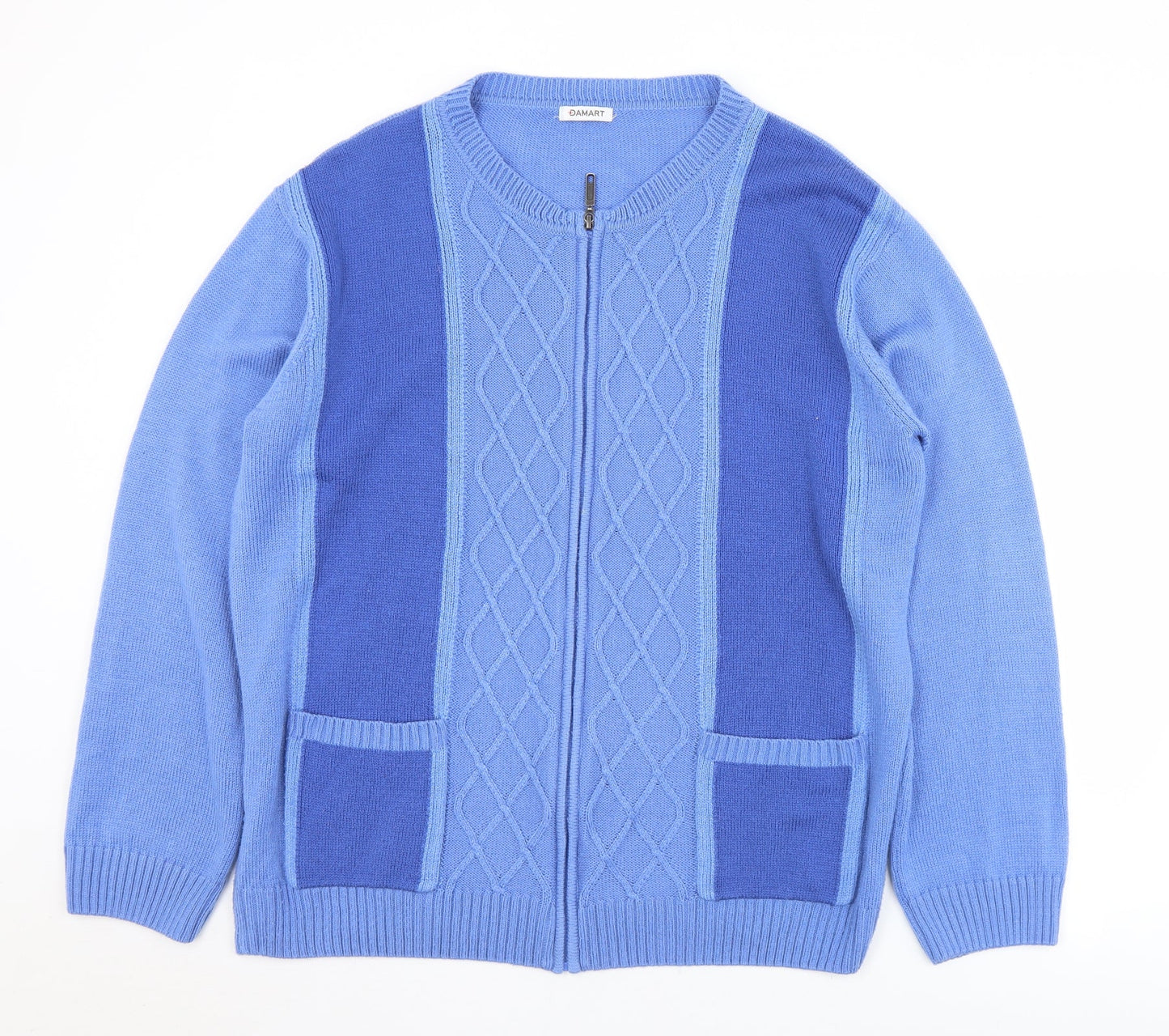 Damart Mens Blue Round Neck  Acrylic Full Zip Jumper Size XL