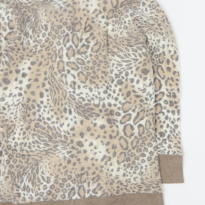 Primark Womens Brown Round Neck Animal Print Acrylic Cardigan Jumper Size 8