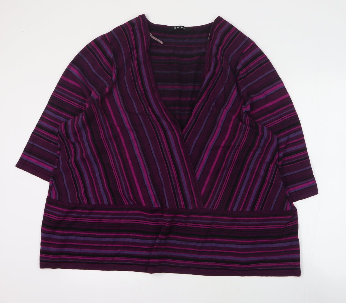 Essence Womens Purple V-Neck Striped Viscose Pullover Jumper Size 30