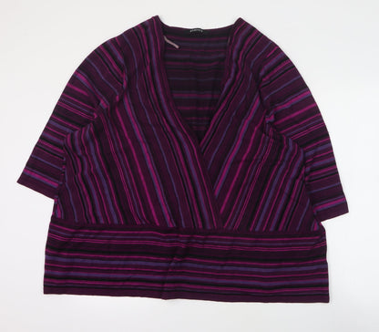 Essence Womens Purple V-Neck Striped Viscose Pullover Jumper Size 30