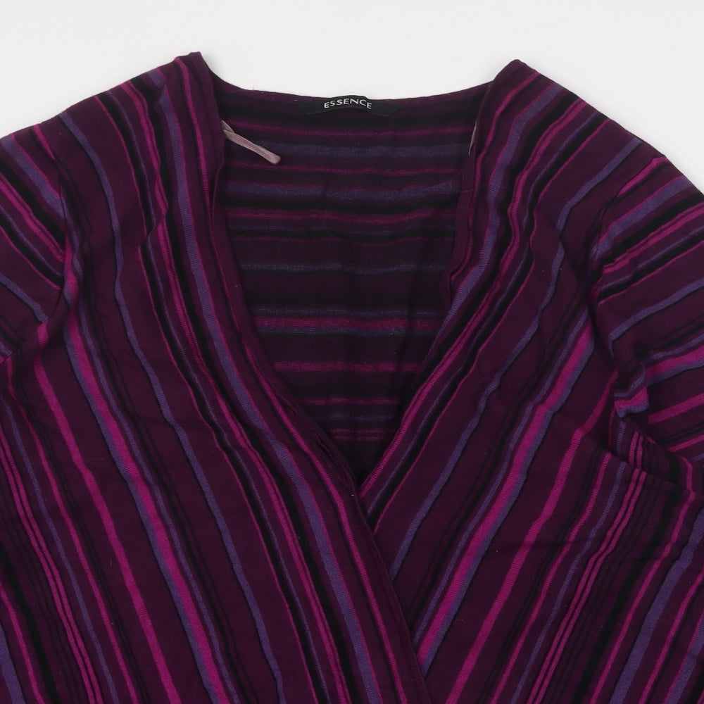 Essence Womens Purple V-Neck Striped Viscose Pullover Jumper Size 30