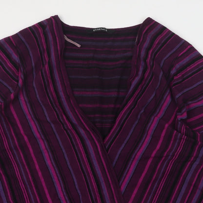 Essence Womens Purple V-Neck Striped Viscose Pullover Jumper Size 30