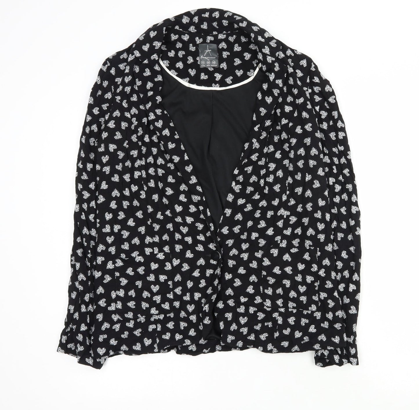 Primark Womens Black Geometric  Jacket Blazer Size 14  Button