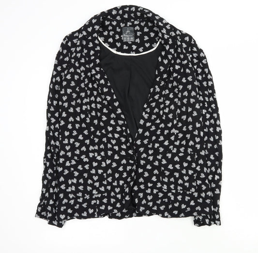 Primark Womens Black Geometric  Jacket Blazer Size 14  Button