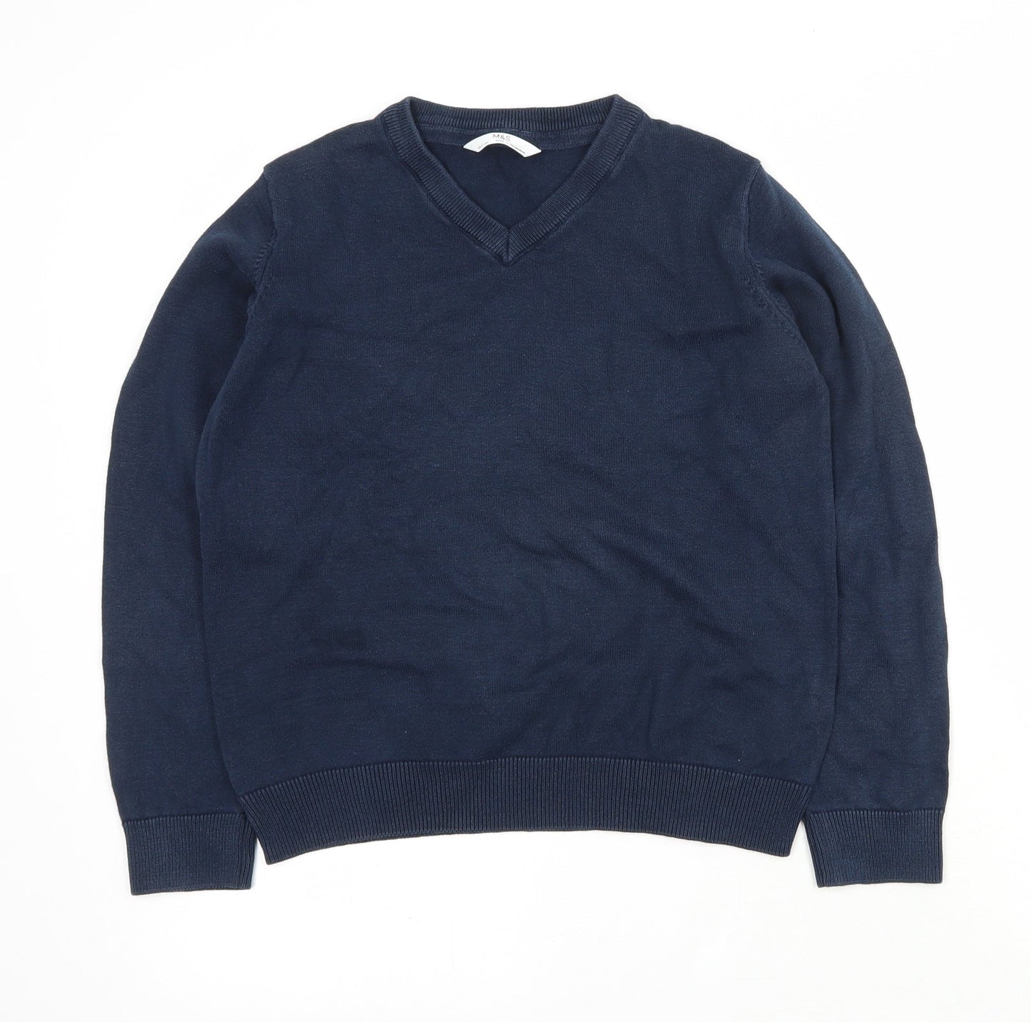 Marks and Spencer Boys Blue V-Neck  Cotton Pullover Jumper Size 10-11 Years  Pullover