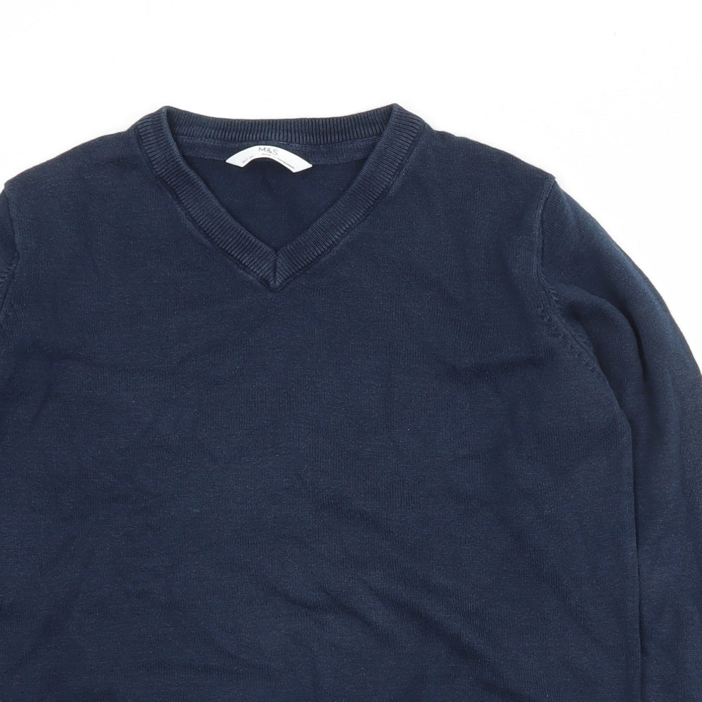 Marks and Spencer Boys Blue V-Neck  Cotton Pullover Jumper Size 10-11 Years  Pullover