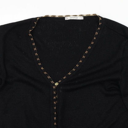 George Womens Black V-Neck  Cotton Cardigan Jumper Size 16