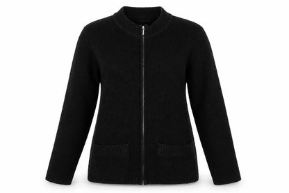 Bonmarché Womens Black Crew Neck Acrylic Full Zip Jumper Size XL