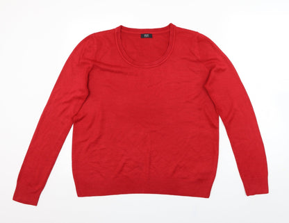 F&F Womens Red Round Neck  Acrylic Pullover Jumper Size 14