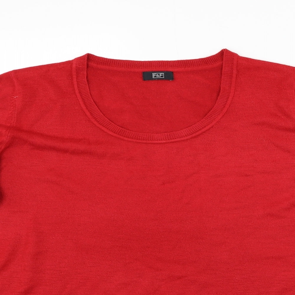 F&F Womens Red Round Neck  Acrylic Pullover Jumper Size 14