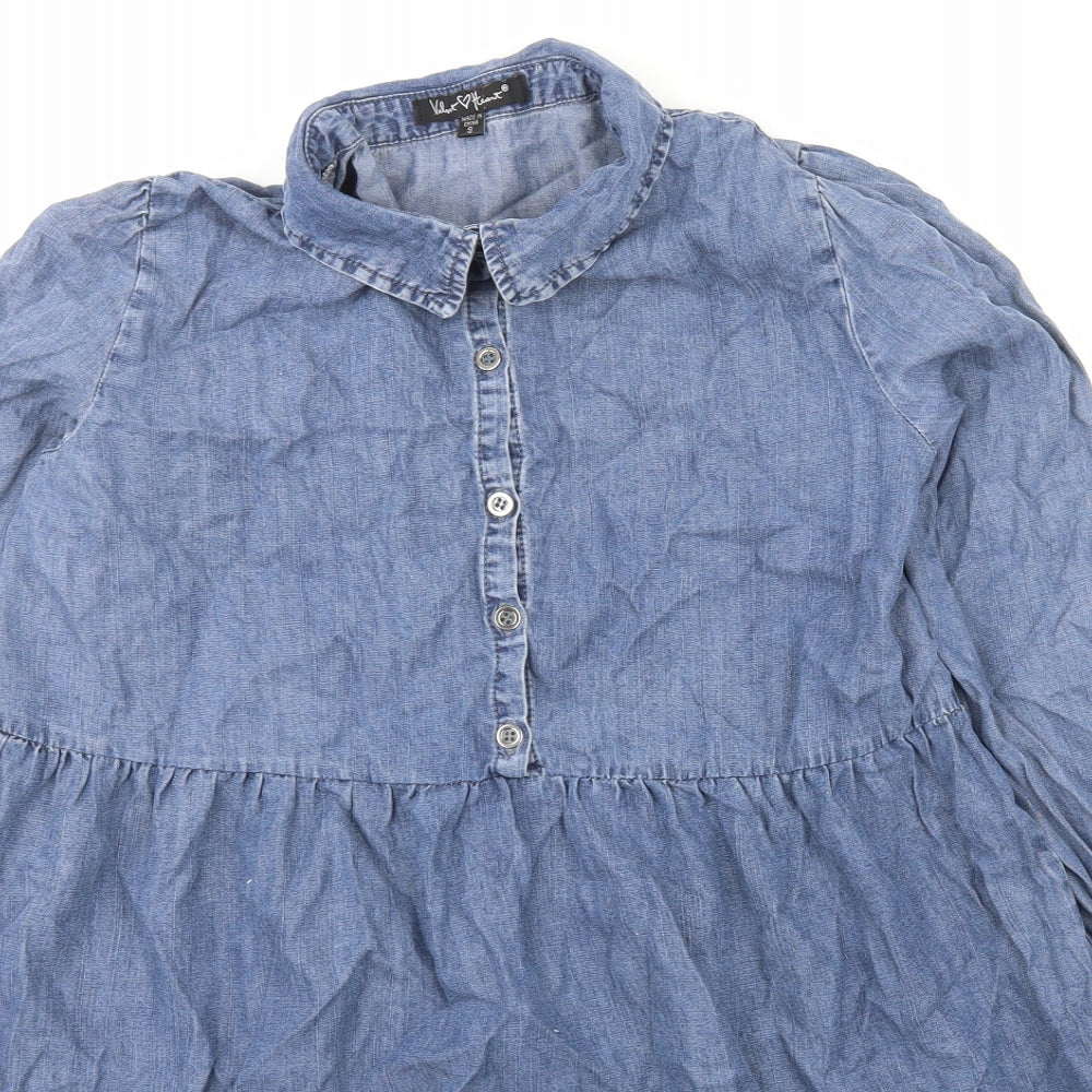Velvet Heart Womens Blue   Shirt Dress  Size S  Collared Button