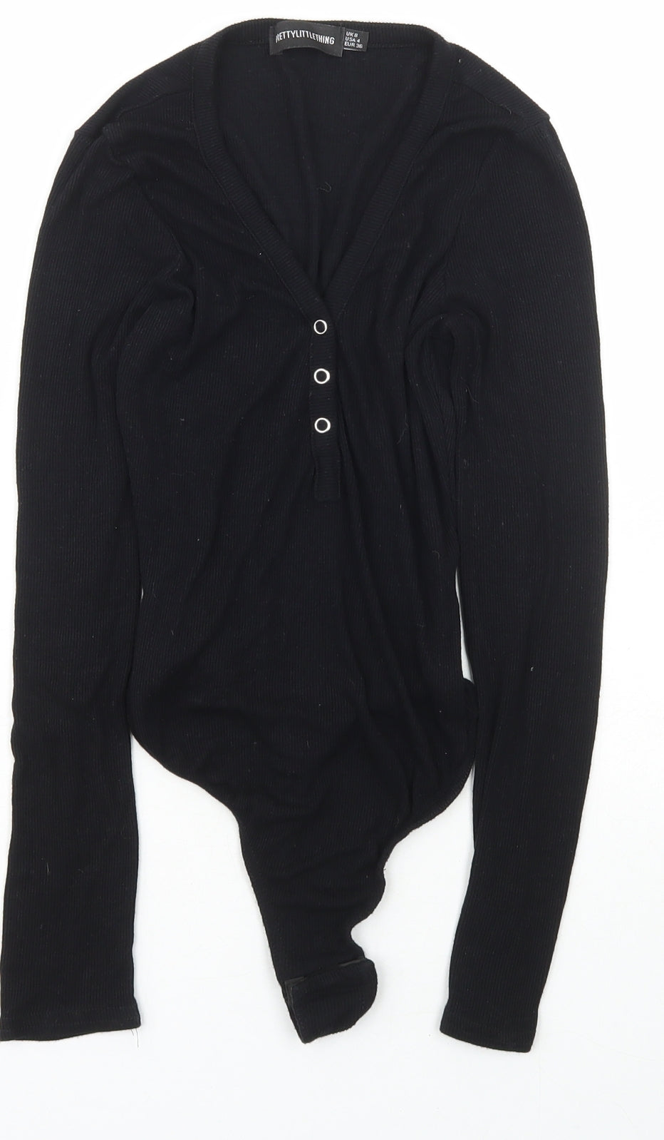 PRETTYLITTLETHING Womens Black  Polyester Bodysuit One-Piece Size 8  Snap