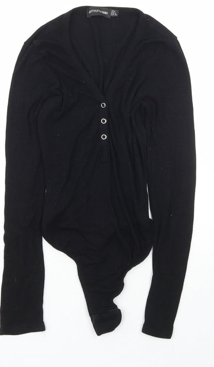 PRETTYLITTLETHING Womens Black  Polyester Bodysuit One-Piece Size 8  Snap