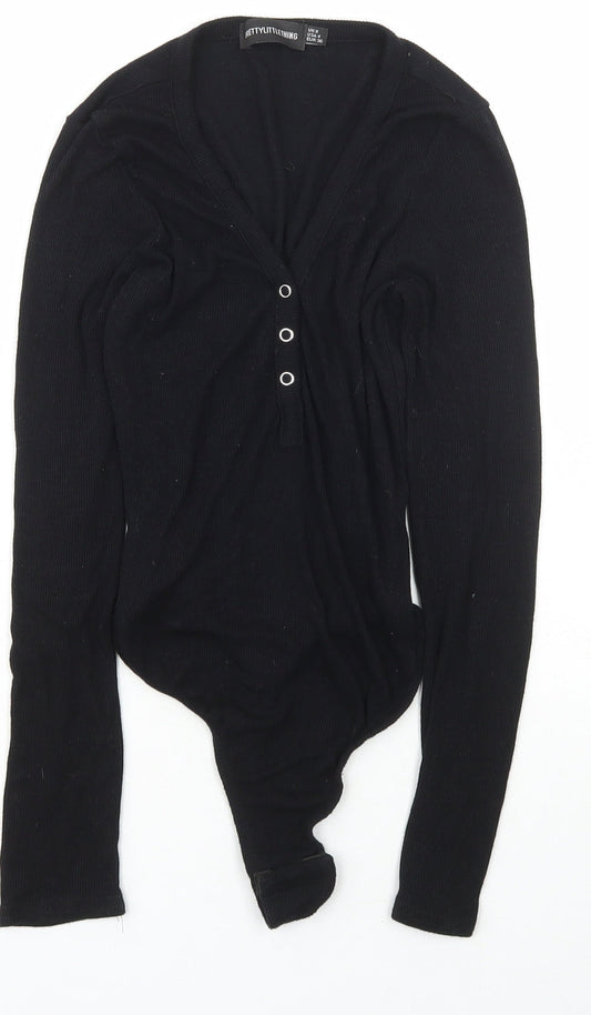 PRETTYLITTLETHING Womens Black  Polyester Bodysuit One-Piece Size 8  Snap