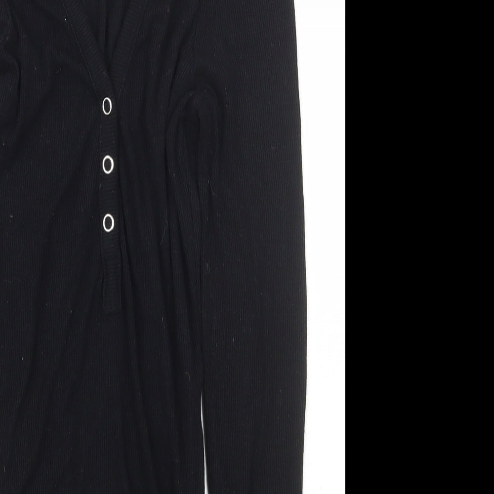 PRETTYLITTLETHING Womens Black  Polyester Bodysuit One-Piece Size 8  Snap