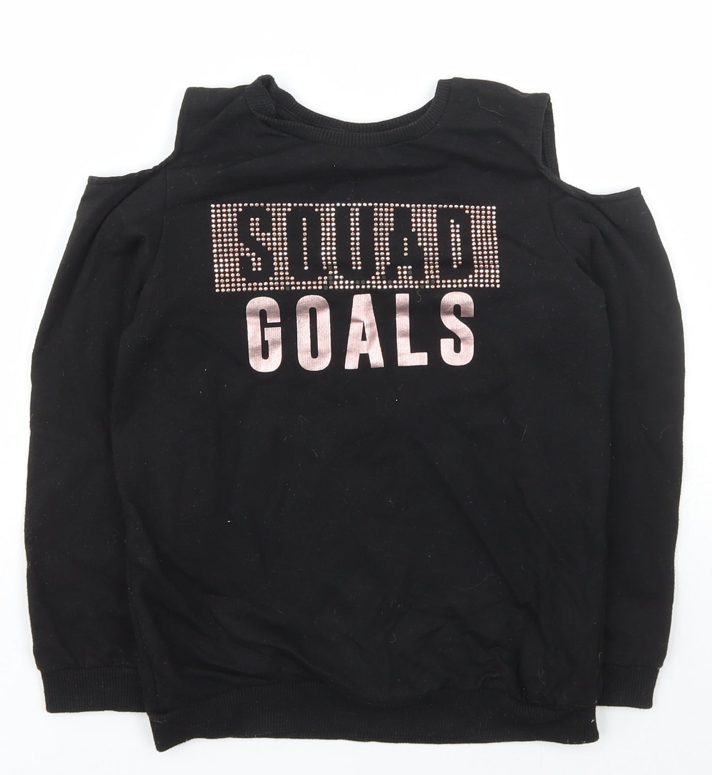 Pep&co Girls Black Scoop Neck  Polyester Pullover Jumper Size 9-10 Years  Pullover - Squad Goal
