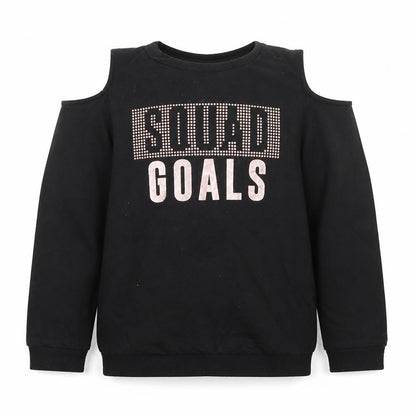 Pep&co Girls Black Scoop Neck  Polyester Pullover Jumper Size 9-10 Years  Pullover - Squad Goal
