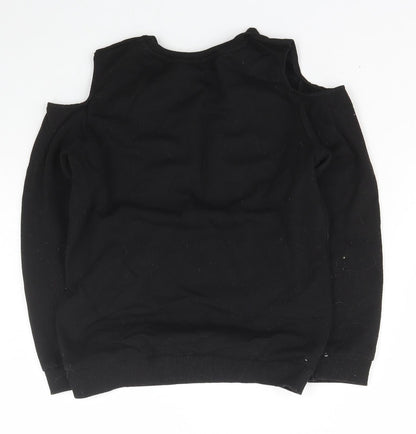 Pep&co Girls Black Scoop Neck  Polyester Pullover Jumper Size 9-10 Years  Pullover - Squad Goal