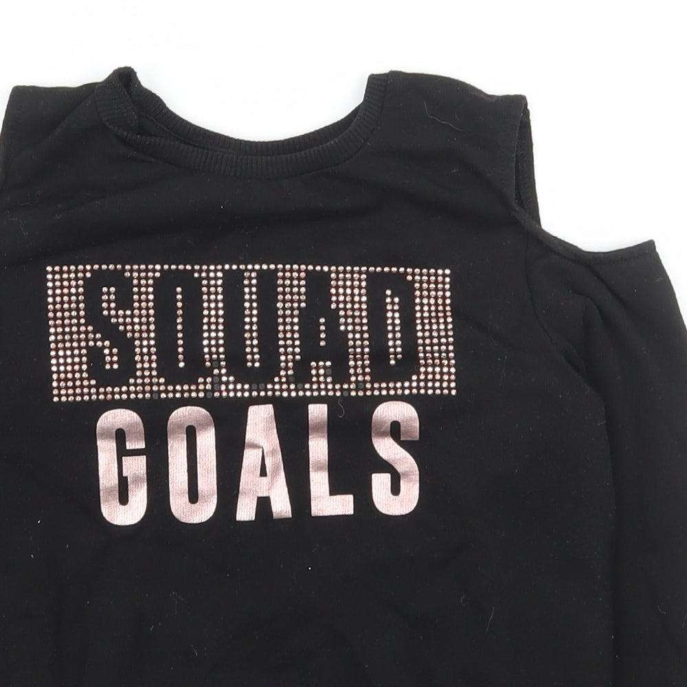 Pep&co Girls Black Scoop Neck  Polyester Pullover Jumper Size 9-10 Years  Pullover - Squad Goal