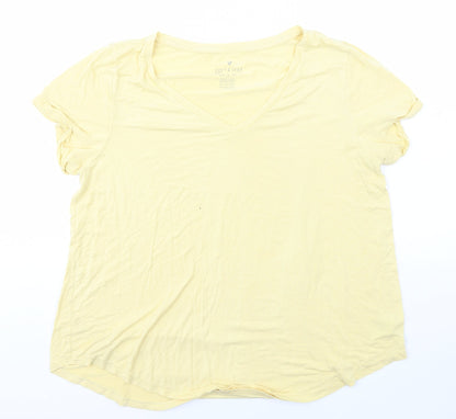 Soft & Sexy  Womens Yellow  Viscose Basic T-Shirt Size XL Collared