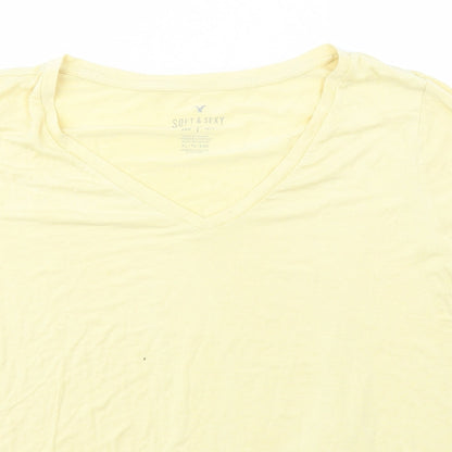 Soft & Sexy  Womens Yellow  Viscose Basic T-Shirt Size XL Collared