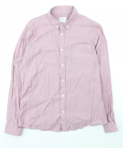 Burton Menswear Mens Purple  Cotton  Button-Up Size L Collared Button