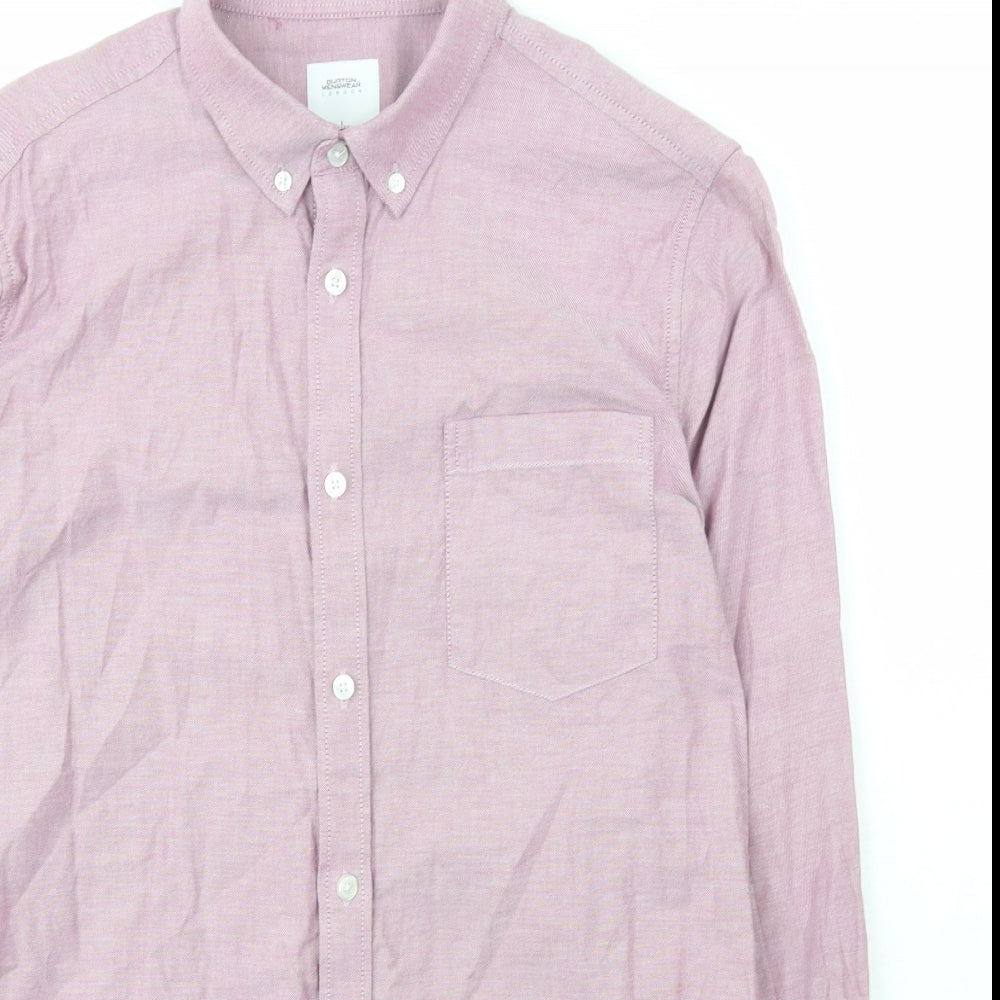 Burton Menswear Mens Purple  Cotton  Button-Up Size L Collared Button