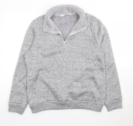 TU Womens Grey V-Neck  Polyester Pullover Jumper Size 14   - Fur Lined