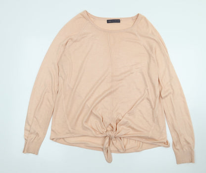 Marks and Spencer Womens Orange  Acrylic Jersey T-Shirt Size L Round Neck - Tie Front