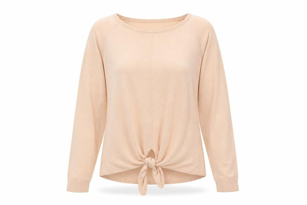 Marks and Spencer Womens Orange  Acrylic Jersey T-Shirt Size L Round Neck - Tie Front