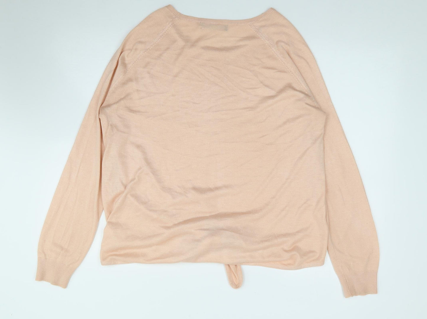 Marks and Spencer Womens Orange  Acrylic Jersey T-Shirt Size L Round Neck - Tie Front