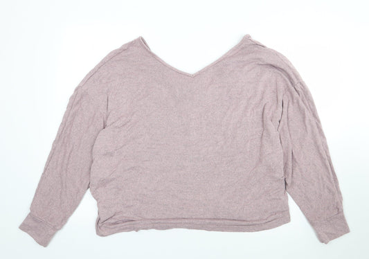 SheIn Womens Pink  Polyester Jersey T-Shirt Size XL V-Neck - Batwing