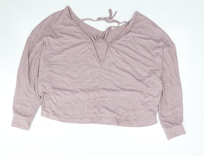 SheIn Womens Pink  Polyester Jersey T-Shirt Size XL V-Neck - Batwing