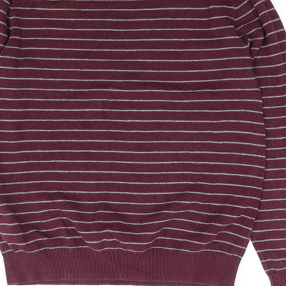 Amazon Essentials Mens Red V-Neck Striped Cotton Pullover Jumper Size M