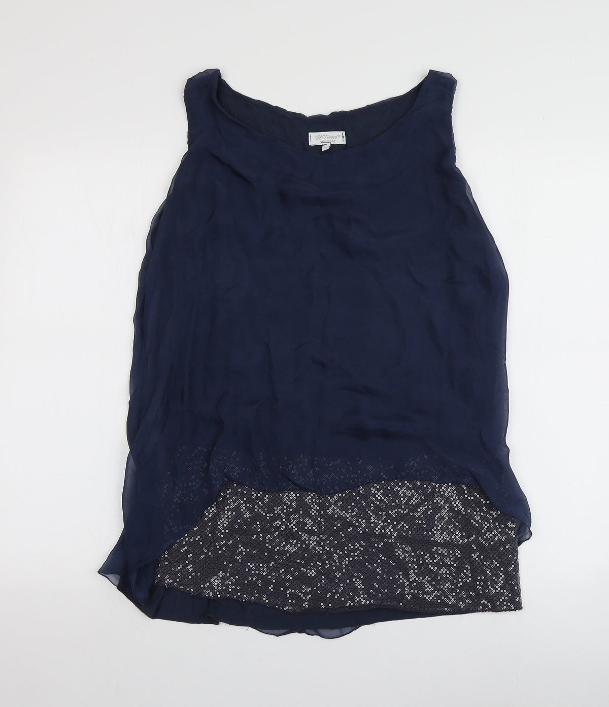 H Trend Womens Blue  Viscose Basic T-Shirt Size M Round Neck