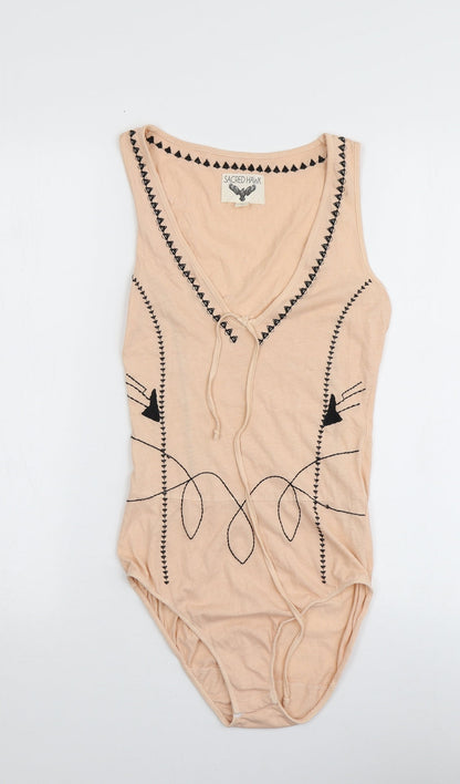 Sacred Hawk Womens Pink Geometric Cotton Bodysuit One-Piece Size S