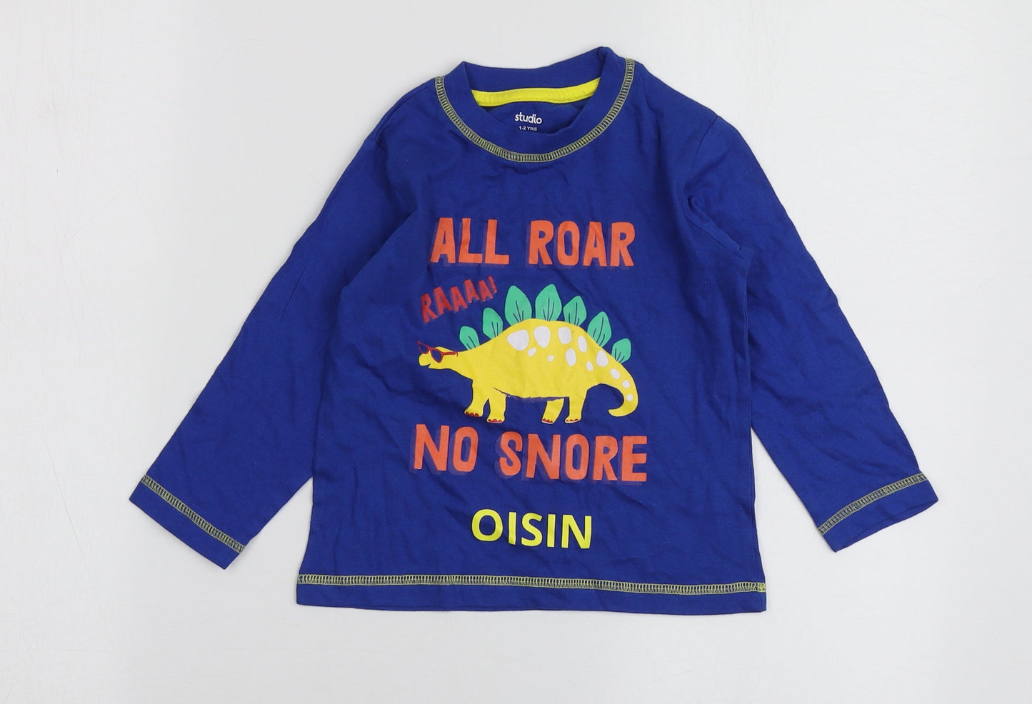 Studio Boys Blue Geometric 100% Cotton Basic T-Shirt Size 2 Years Round Neck