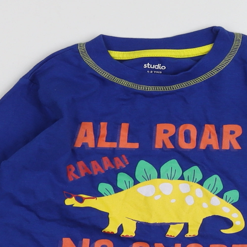 Studio Boys Blue Geometric 100% Cotton Basic T-Shirt Size 2 Years Round Neck