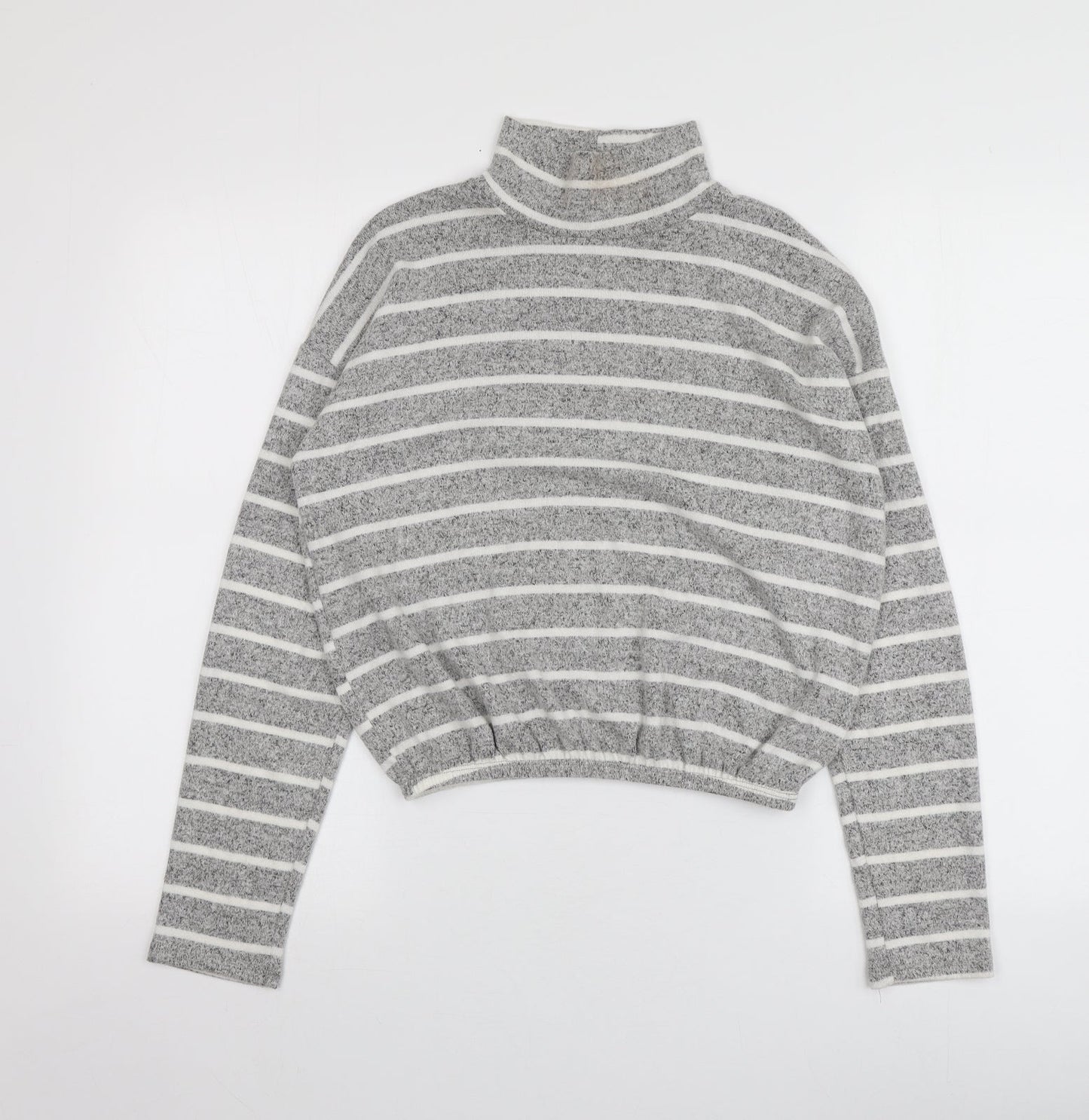 Caution to the Wind Womens Grey High Neck Striped Rayon Pullover Jumper Size S