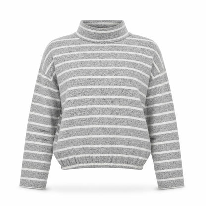 Caution to the Wind Womens Grey High Neck Striped Rayon Pullover Jumper Size S